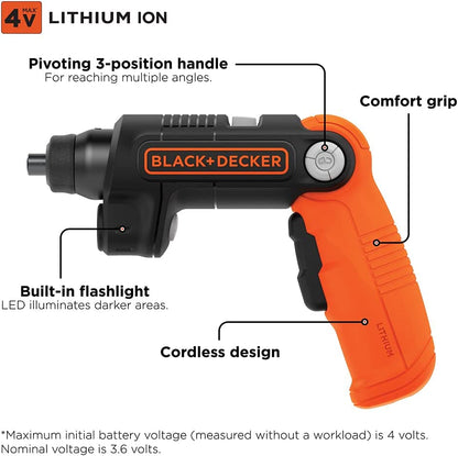 Black+decker BDCSFL20C Destornillador inalámbrico de iones de litio de 4V Max