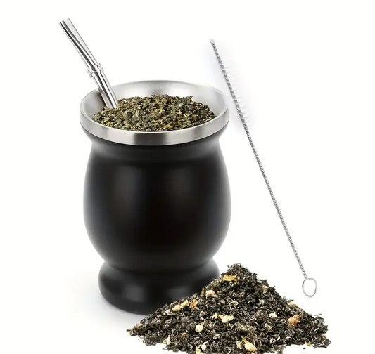 Mate de acero inoxidable incluye bombilla y cepillo para limpiarlo